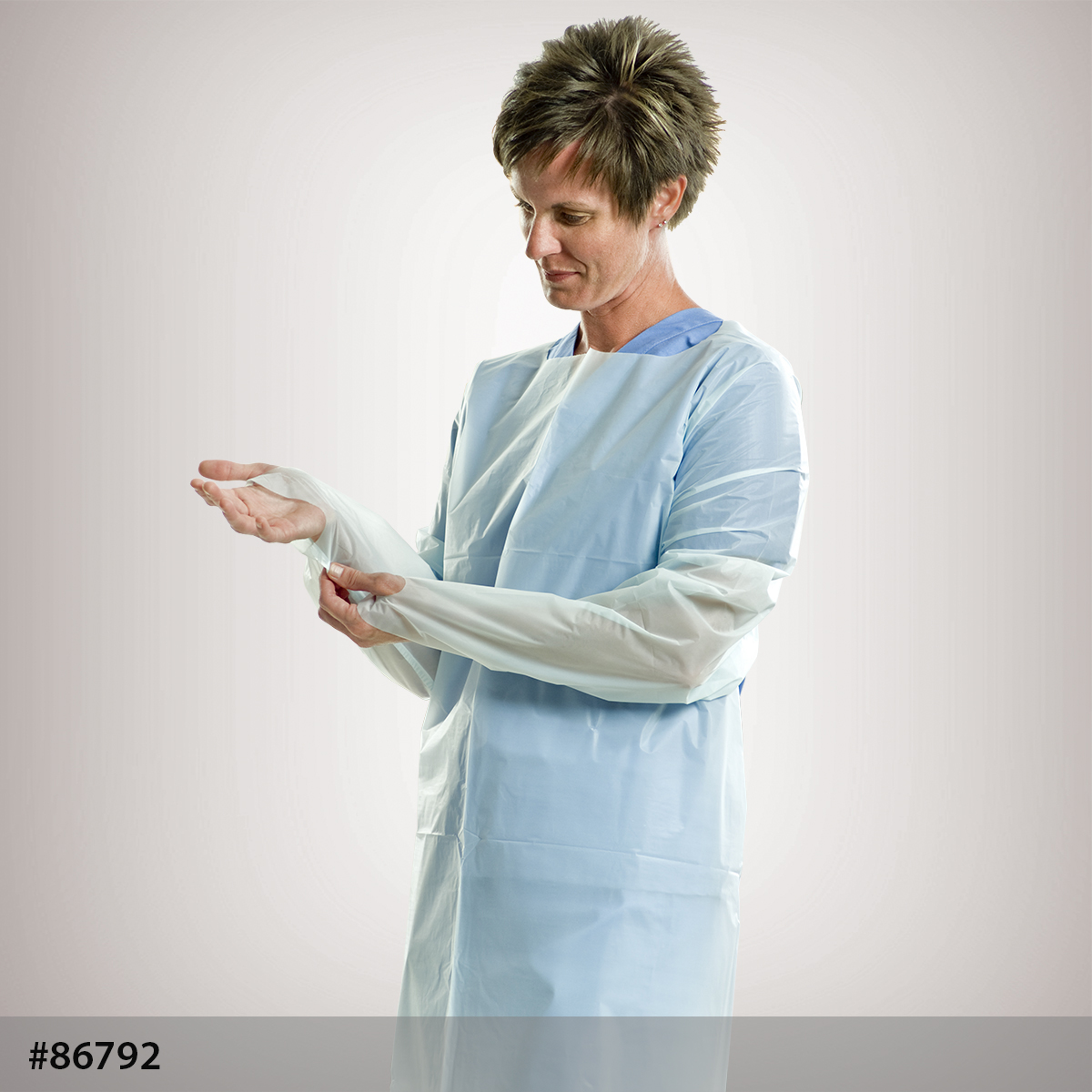 86792 Graham Medical® Blue Poly Over The HEad Thumb Loop Protective Level 2 Gowns